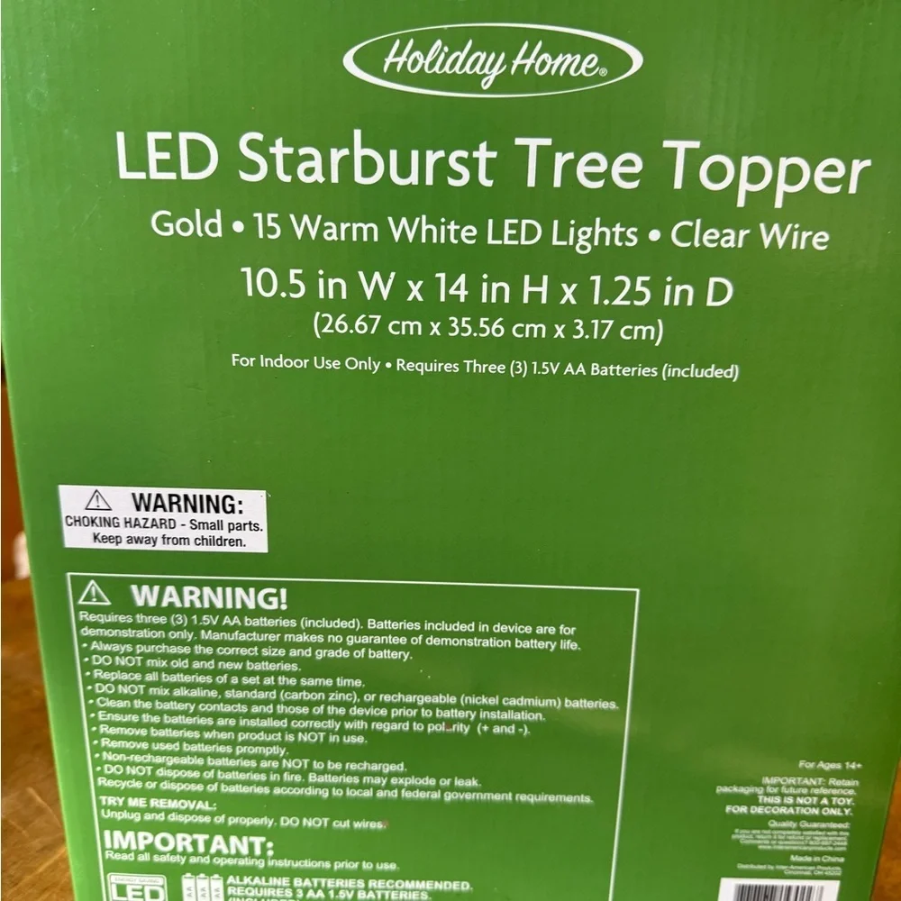 Gold LED Starburst lighted Tree Topper Holiday Homes Christmas Tree Decoration